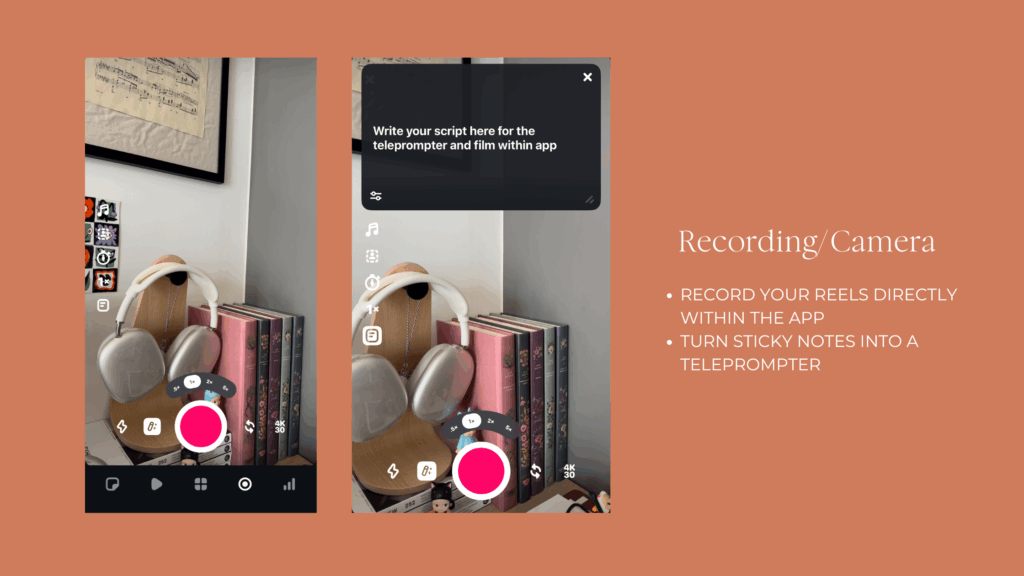 Front recording camera and teleprompter script
