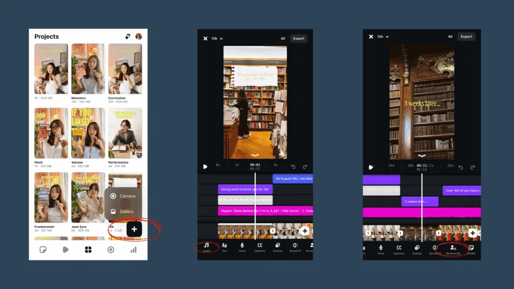Editing timeline example